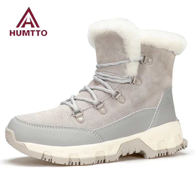 

HUMTTO Winter Hiking Boots 2024 Leather Trekking Women's Trainers Luxury Designer Snow Boots Outdoor Casual Shoes Woman Sneakers