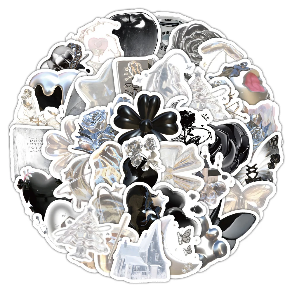 Black Sliver Cartoon Adesivos, Estilo Ins, Decalques, Laptop, Mala, Notebook, Telefone, Geladeira, Decoração, Brinquedo Infantil, 10 Pcs, 30 Pcs, 50 Pcs, 100Pcs