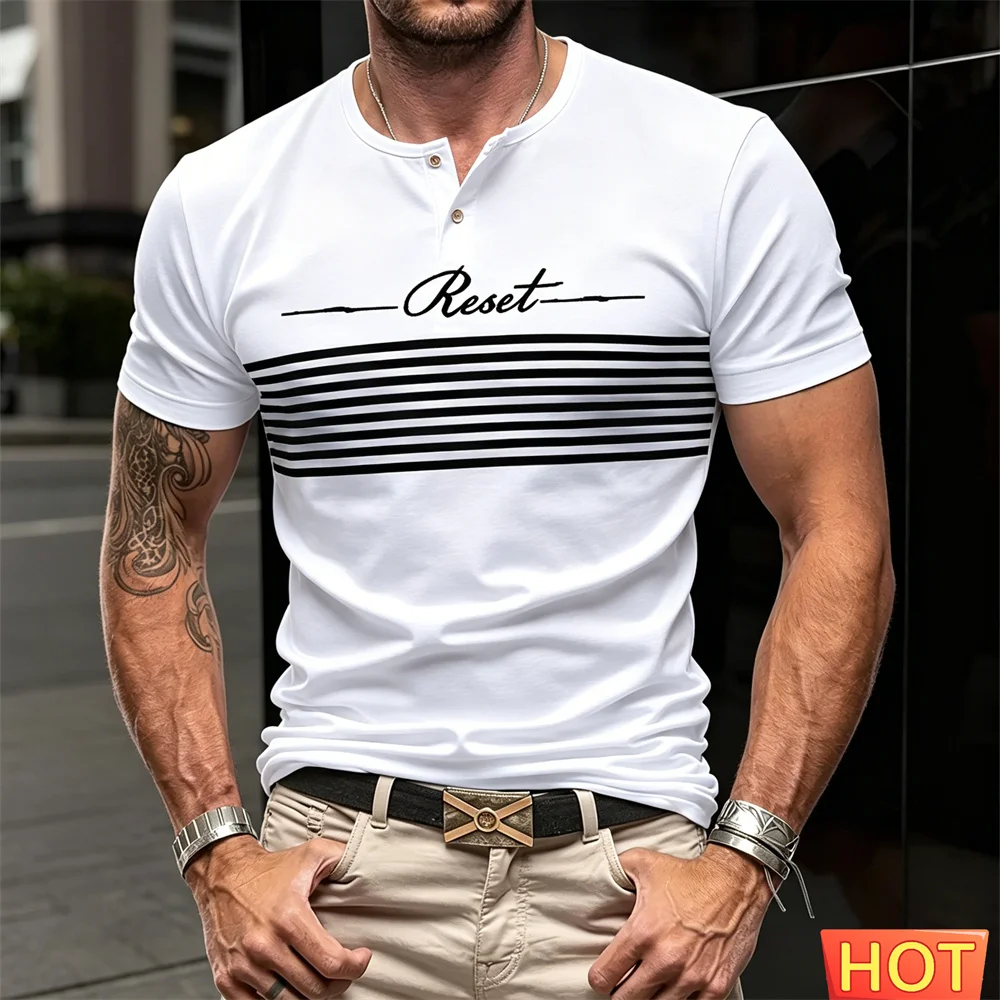 Men's Henry T-shirt Summer fashion Letters Men's button up T-shirt breathable Sports Henry shirt Men's clothing Casual men shirt