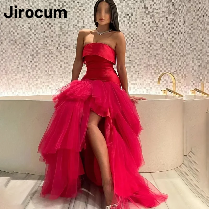 

Jirocum Sexy Strapless Prom Gowns Women's Open Back Zip Up Party Evening Gown Layered Floor Length 2024 Special Occasion Dress