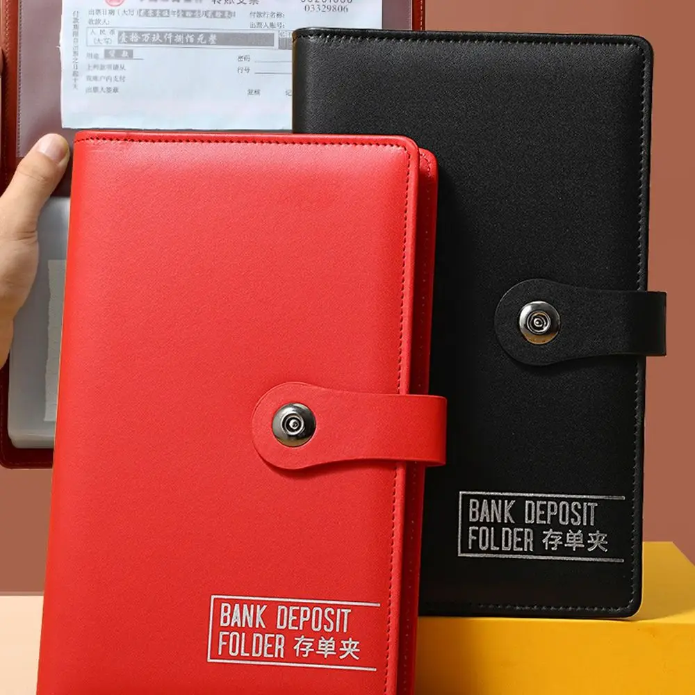 Durable PU Leather Bank Deposit Folder Waterproof Multifunctional Deposit Collection Book Transparent Inner Page Bill Storage