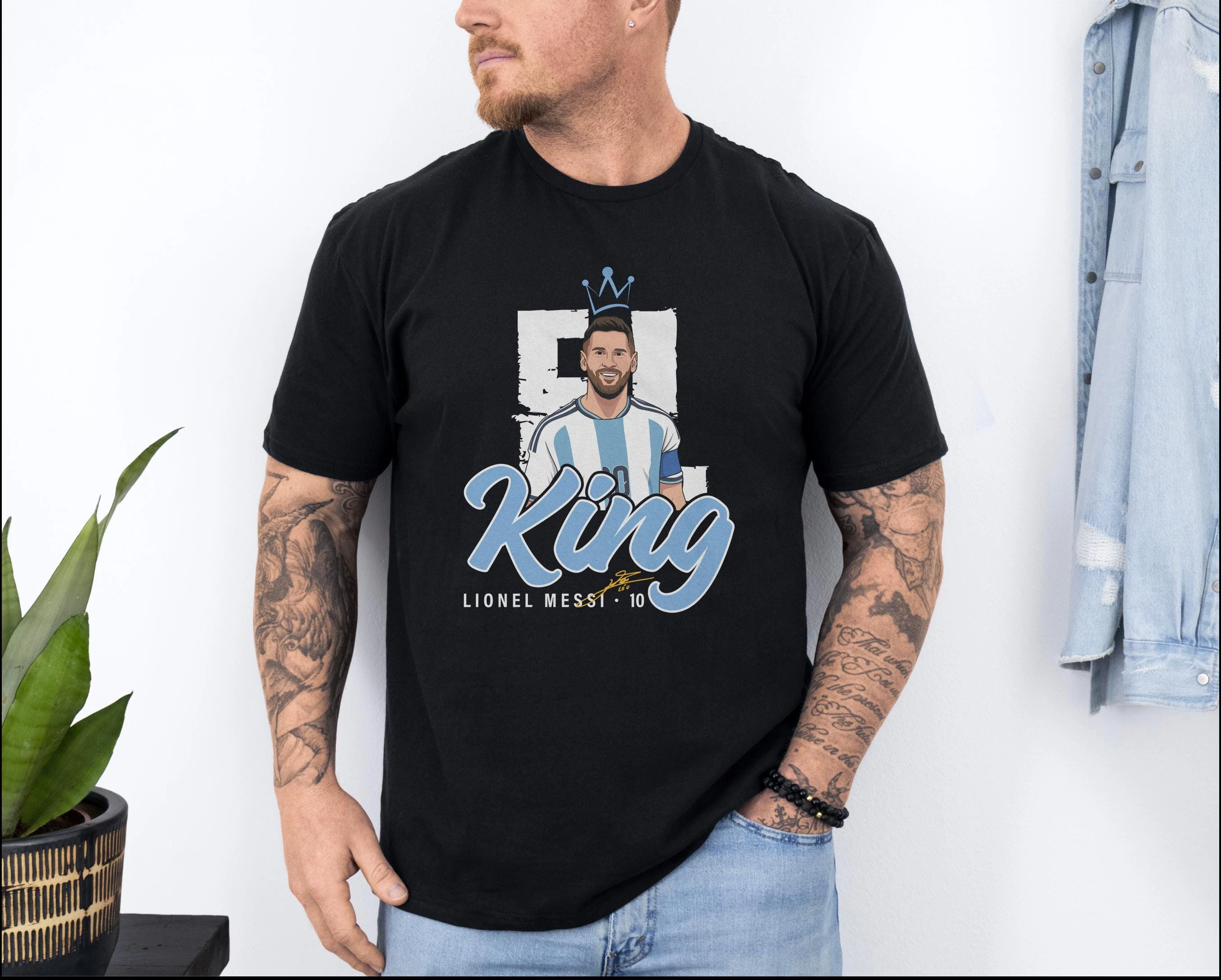 King Lionel Messi Crown Signature Graphic T-Shirt Argentina Football Star Cotton Short Sleeve Sports Fan Casual Supporter Top