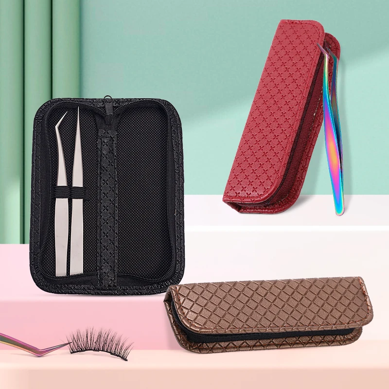 

Eyelash Extension Tweezers Leather Case Collection Tweezer Holder Storage Box Professional Portable Safe Storage Bag Makeup Tool