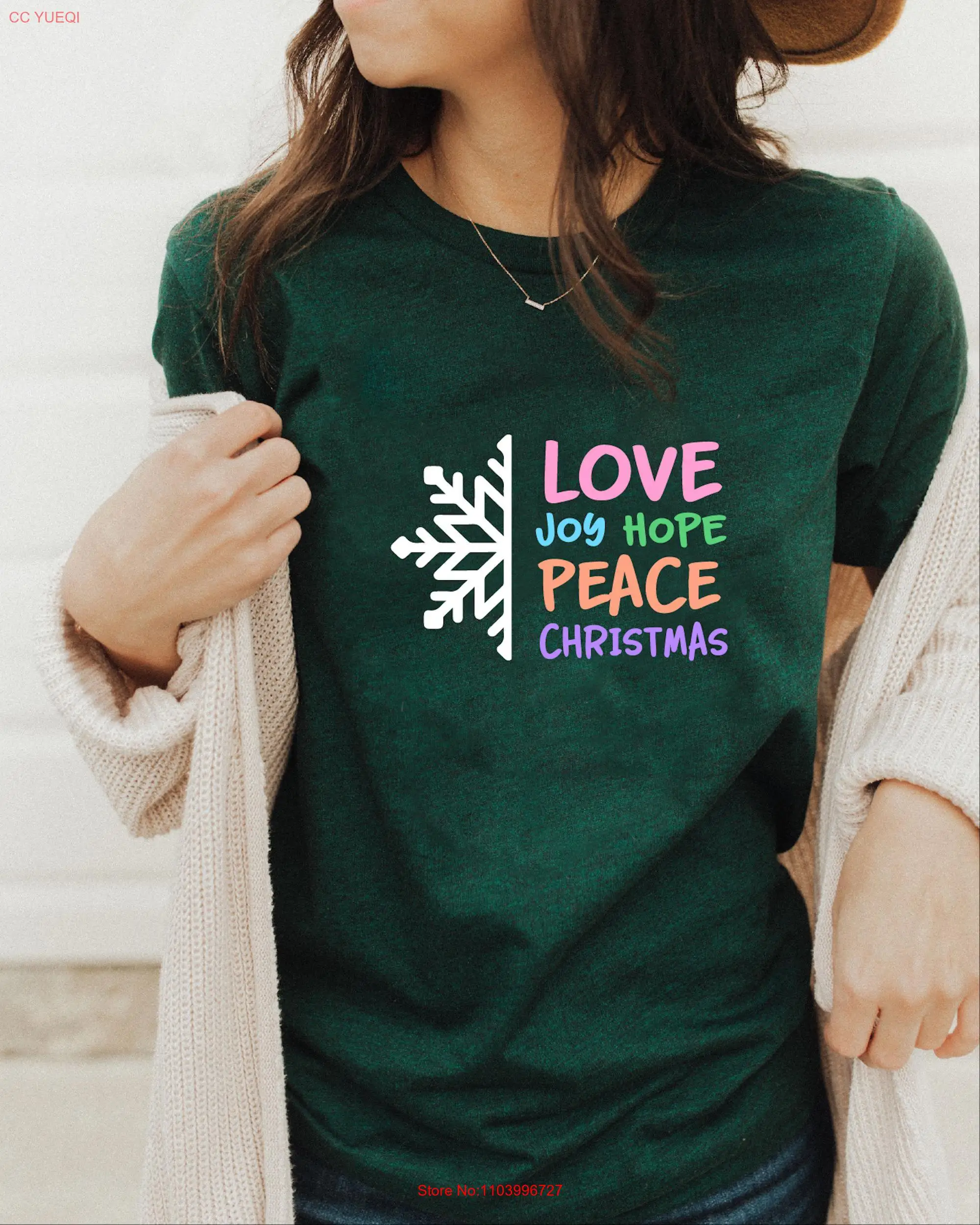 Joy Hope Love Peace Christmas T Shirt Merry GifT Tree Lover Family Crew Holiday Santa Claus long or short sleeves