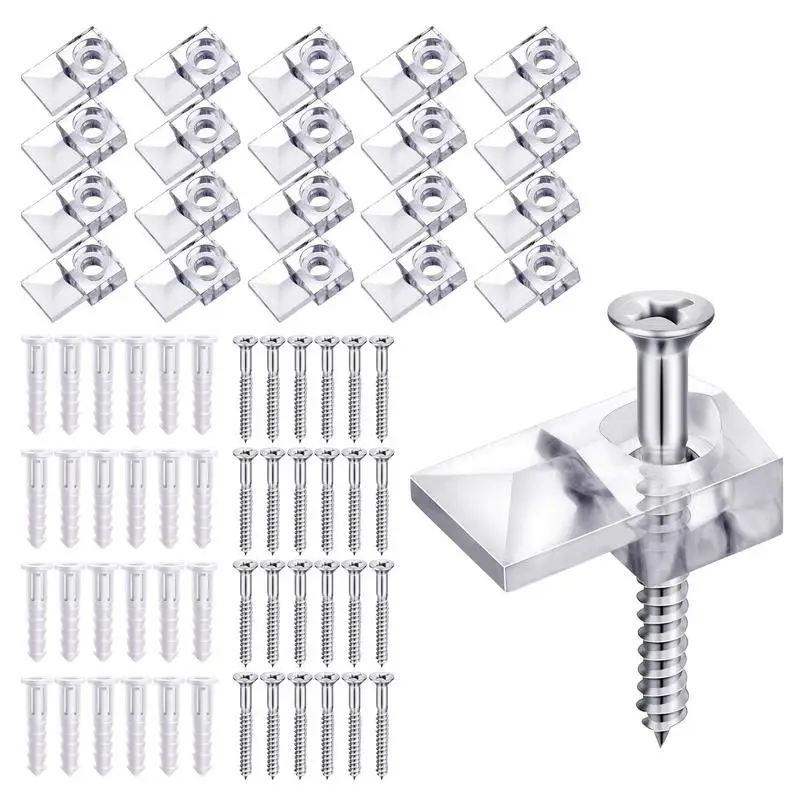 20 Sets Of Mirror Holder Clips Kit Crystal Clear Plastic Mirror Clip Mirror Holder Clips Glass Retainer Clips Kit