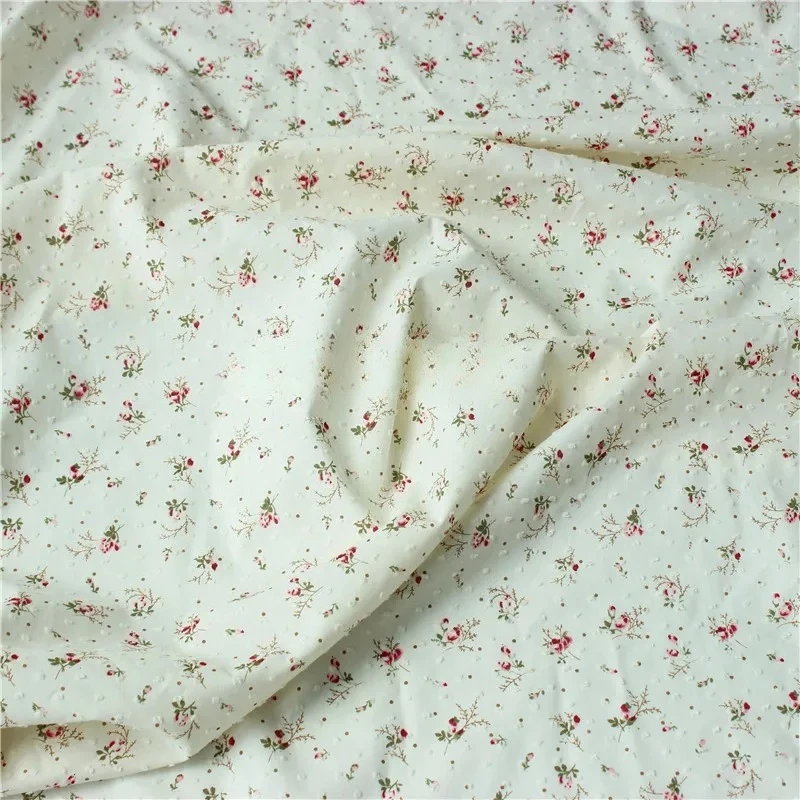 Small Floral Rose Cotton Polka Dot Fabric 150x50 Cm for Children's Clothing Women's Blouse Skirt DIY Cut Shirt Home Decor