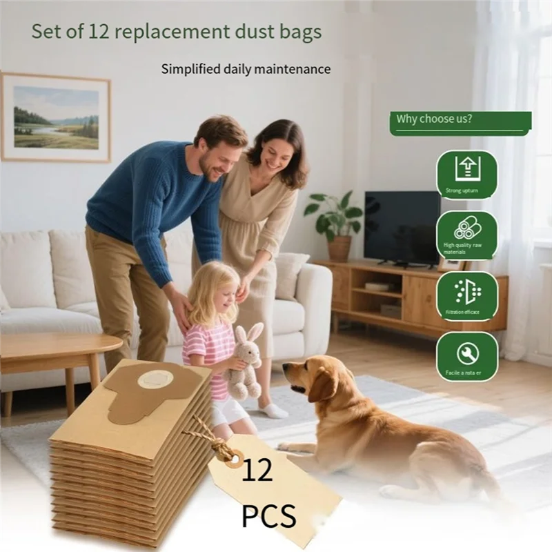 A01V-لأكياس استبدال المكنسة الكهربائية Parkside - 12 قطعة (PWD 25/PWD 30/PNTS 1500/1600 A1، كيس غبار بسعة كبيرة 30 لتر)