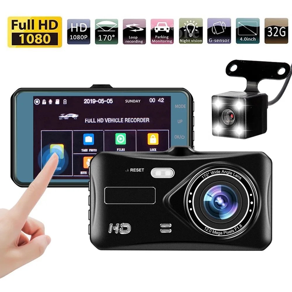 

Car Video Recorder Dash Cam Dual Lens HD 1080P Auto Digital 4 Inch IPS Touch Screen DVRs Box Camera G-Sensor WDR Dashcam Camera