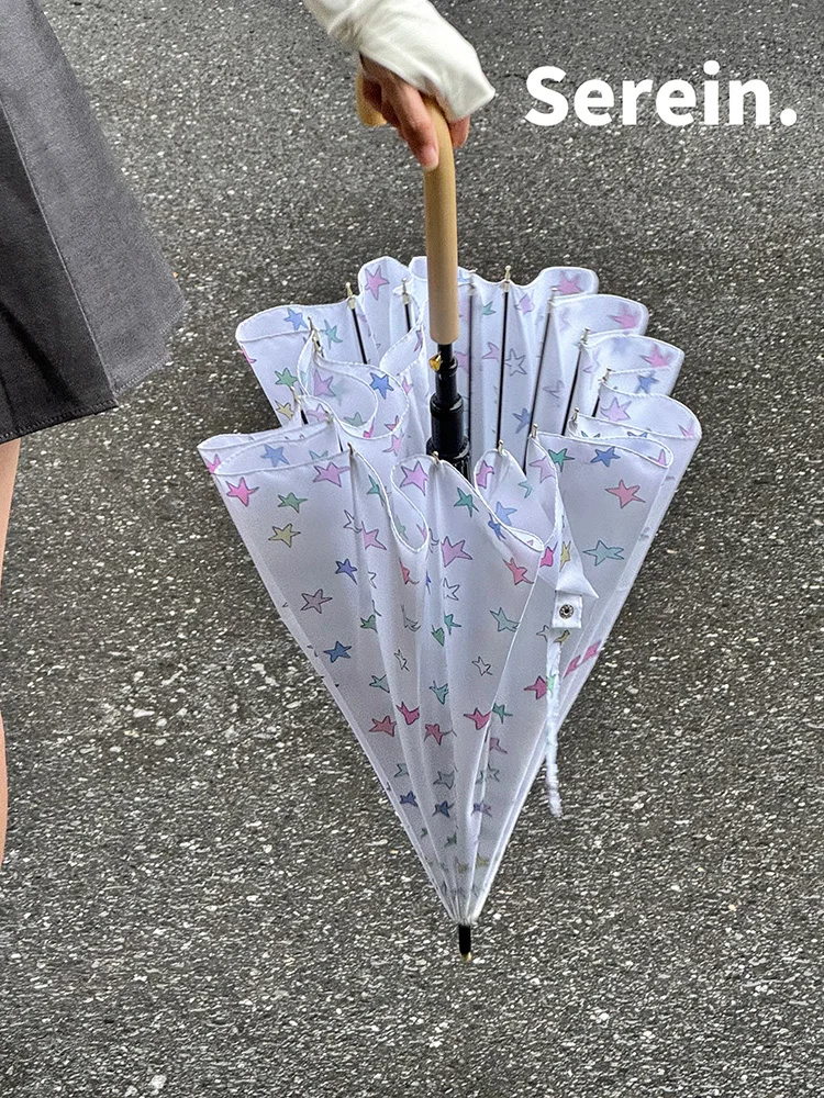 

Зонт Serein Korean Sle Large Auatic с длинной ручкой, двойного назначения (от солнца и дождя), усиленный, прочный, 6 спиц, ветроустойчивый.