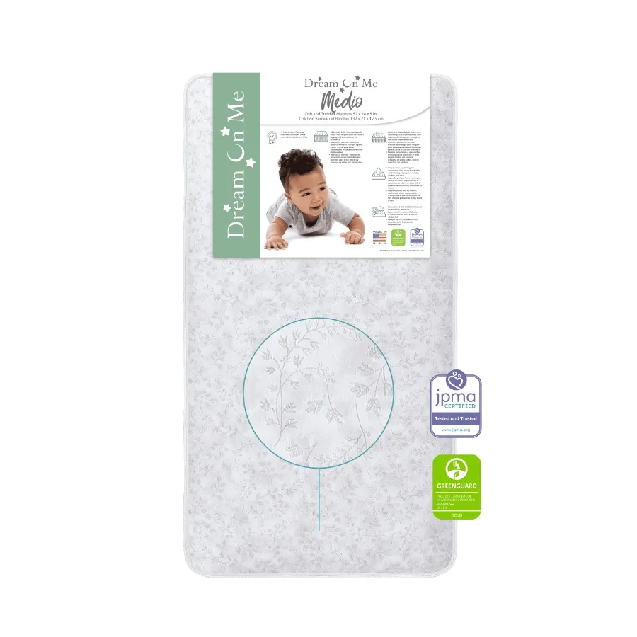 

Medio Crib And Toddler Mattress Fits All Full-Size Cribs and Toddler Beds Waterproof and Stain-Resistant Vinyl Cover JPMA and G