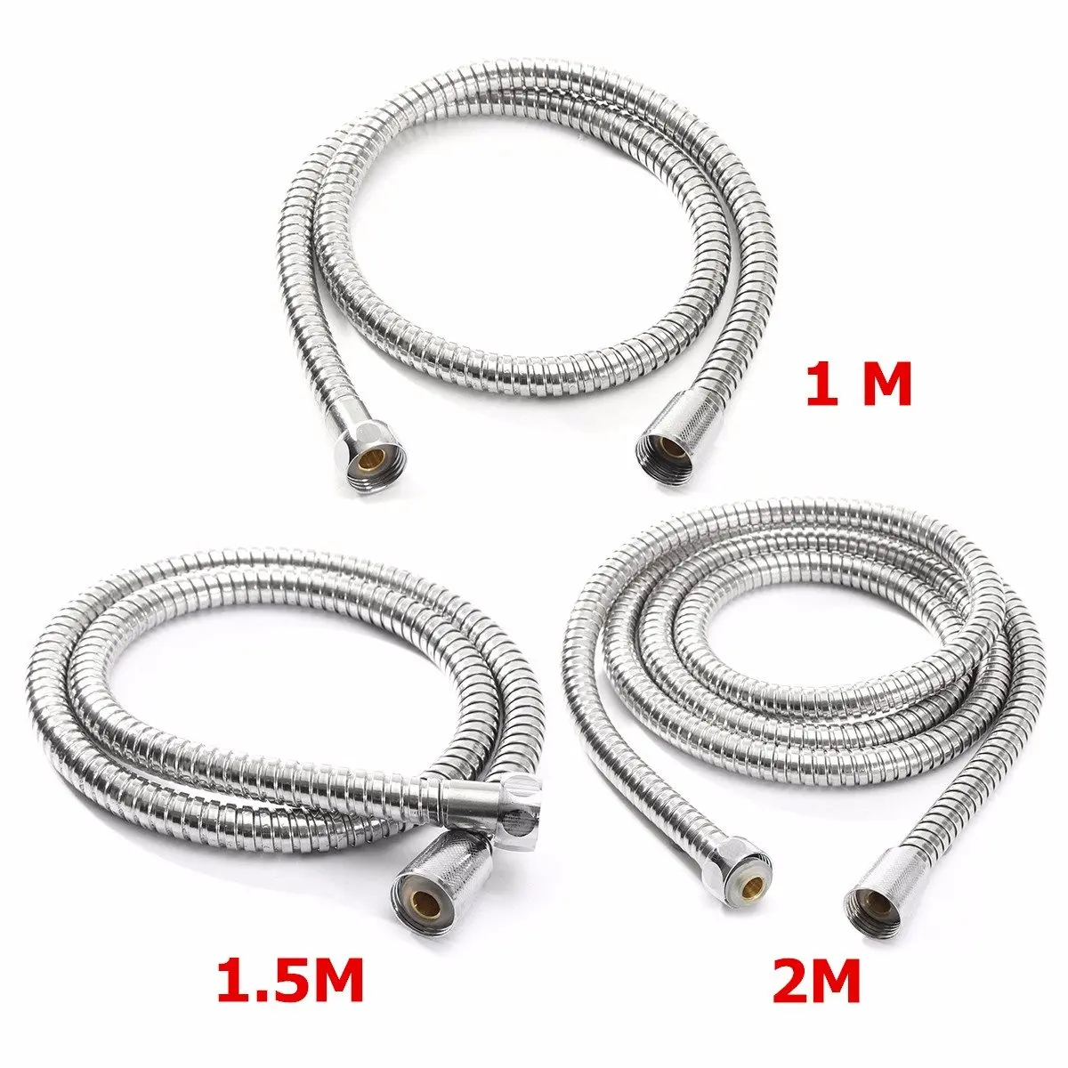 

1 Pcs Flexible Shower Hose 1m/1.5m/2m Plumbing Hoses Stainless Steel Chrome Bathroom Accessories Water Head Showerhead Pipe