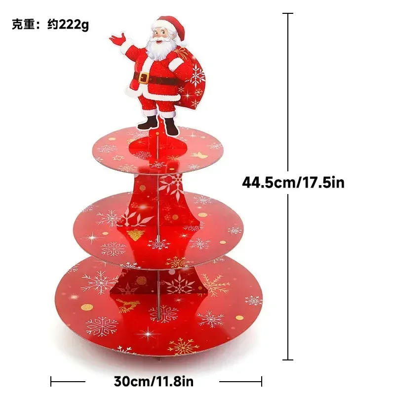 Santa Claus Multi-tier Cake Stand Display Stand Paper Tray Party Setup Three Layer Cake Rack Party Products Supplies