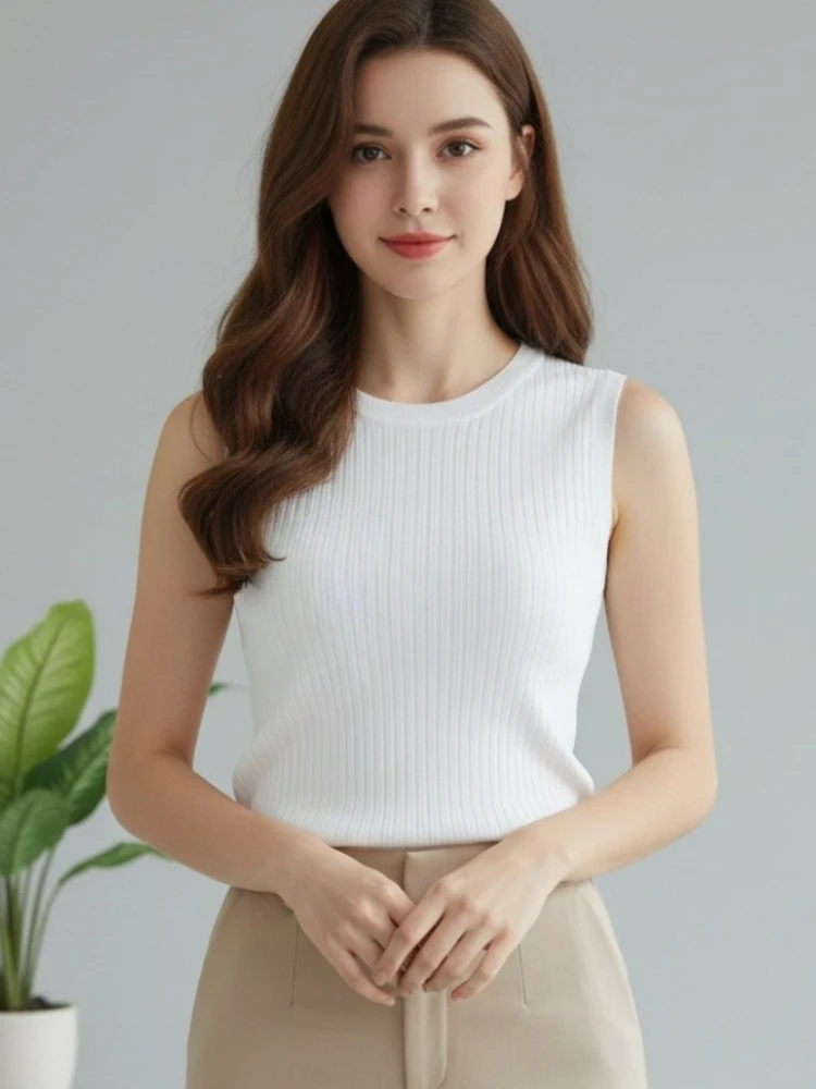 Zjaiss 2026 Summer Women Top Korea Knitted Vests Sleeveless Blouse Women O-neck Knitted Blouse Shirt Clothes Women Tops