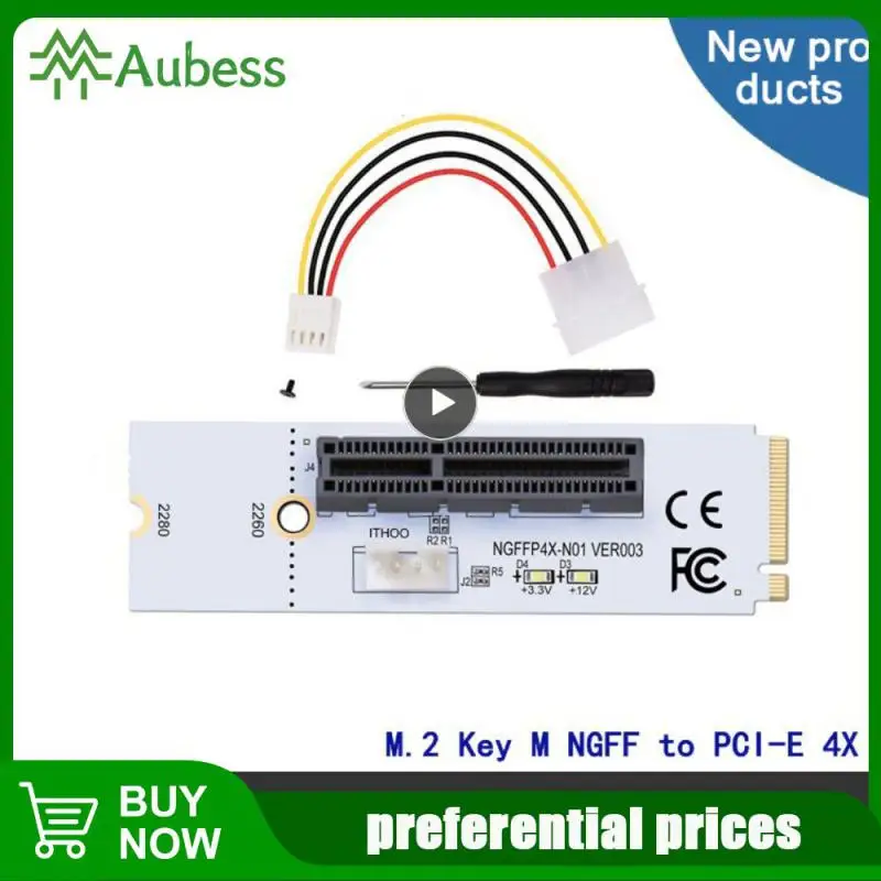 NGFF M.2 To PCI-E 4X Riser Card M2 Key M To PCIe X4 Transfer With LED Voltage Indicator For PCI Express 1X To 16X Adapter Cord