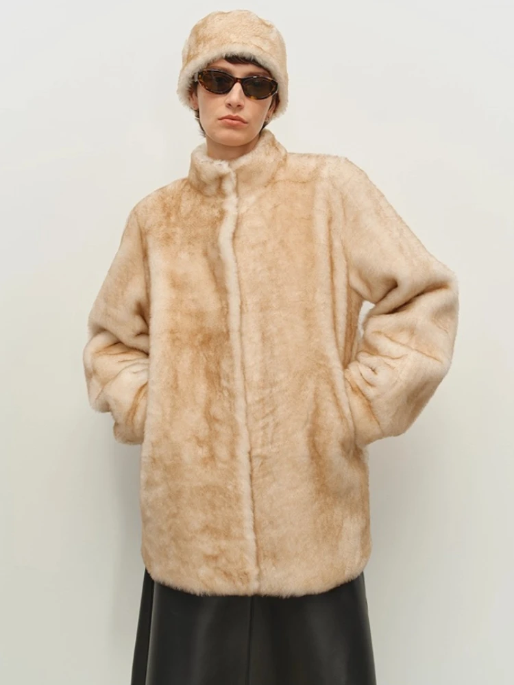 الراقية الفاخرة ميرينو الأغنام الفراء امبسوول الستر للنساء 2025 جديد بسيط الوقوف طوق الشتاء جلد طبيعي معطف الفرو الحقيقي #2