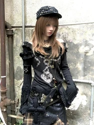 Design Vintage Harajuku Black Tops Women Long Sleeve Subcultural Punk Knit Sweater Gothic American Pullover Female Elegant Y2k