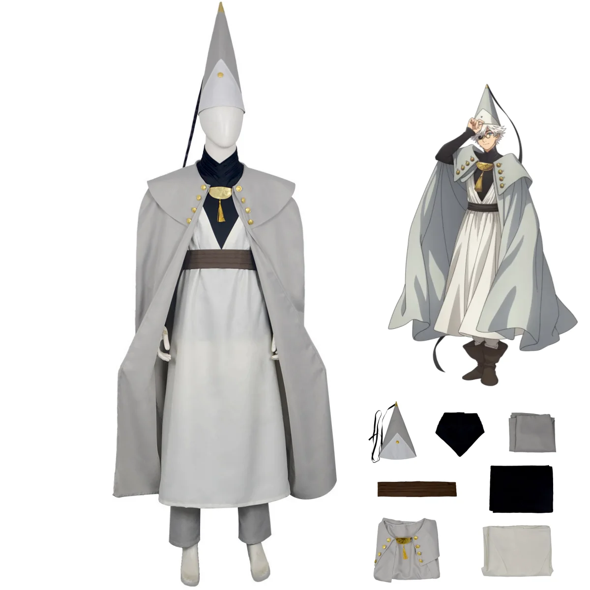 

Anime Magic Workshop of Pointed Hat Roleplay Qifrey Cosplay Costume Grey Coat Cloak Robe Hat Man Woman Carnival Christmas Suit