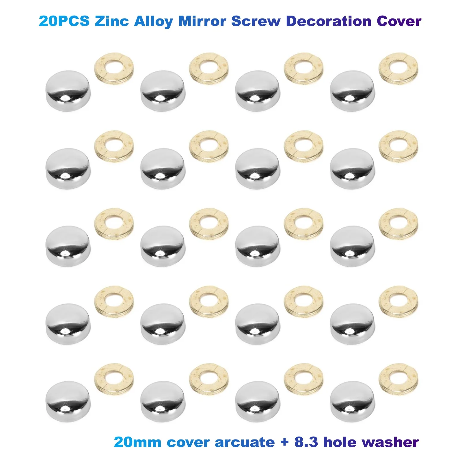 20PCS Zinc Alloy Mirror Screw Decoration Cover(20mm cover arcuate + 8.3 hole washer) For Glass Decoration,Household Furniture