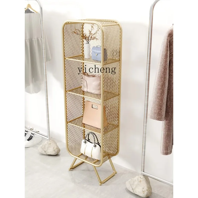 GZ-21  Iron Grid Bookshelf Bedroom Study Storage Floor Shelf Store Bag Display Stand