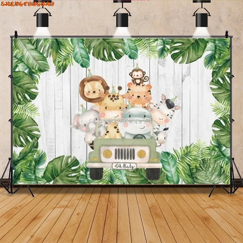 Feuilles vertes Maison de la Forêt Amis SLaura rel Girafe Renard Photographie Toile de Fond Prop Nouveau-Né Bébé ixD'anniversaire Fond XY-02