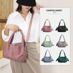 Solid Color Nylon Crossbody Bags Large Capacity Women Casual Top Handle Handbags Waterproof Lightweight Shoulder Bag