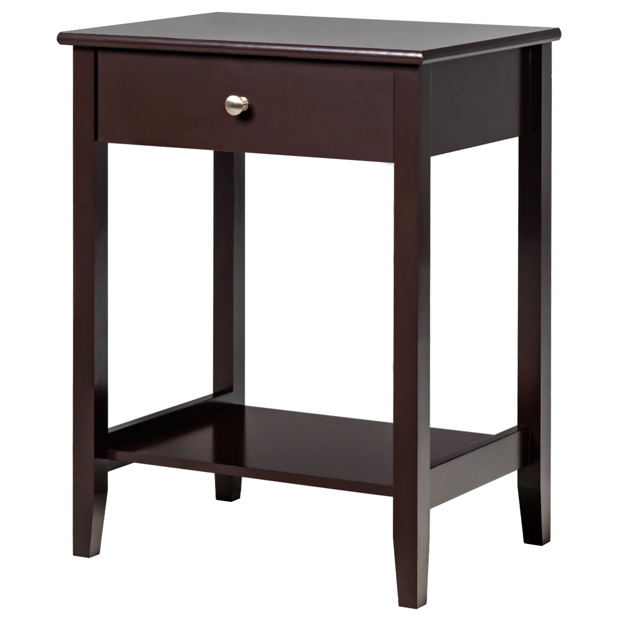 2 levels bedside table with drawer, wood sofa table modern side table table with solid wood legs for living room bedroom