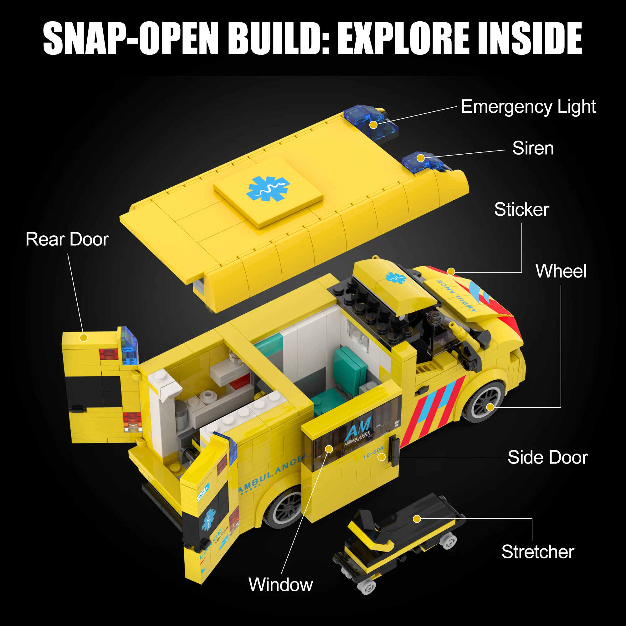 648PCS European Style Ambulance Building Blocks City Rescue Vehicle Model Bricks Desktop Ornament Kids DIY Toys Holiday Gifts