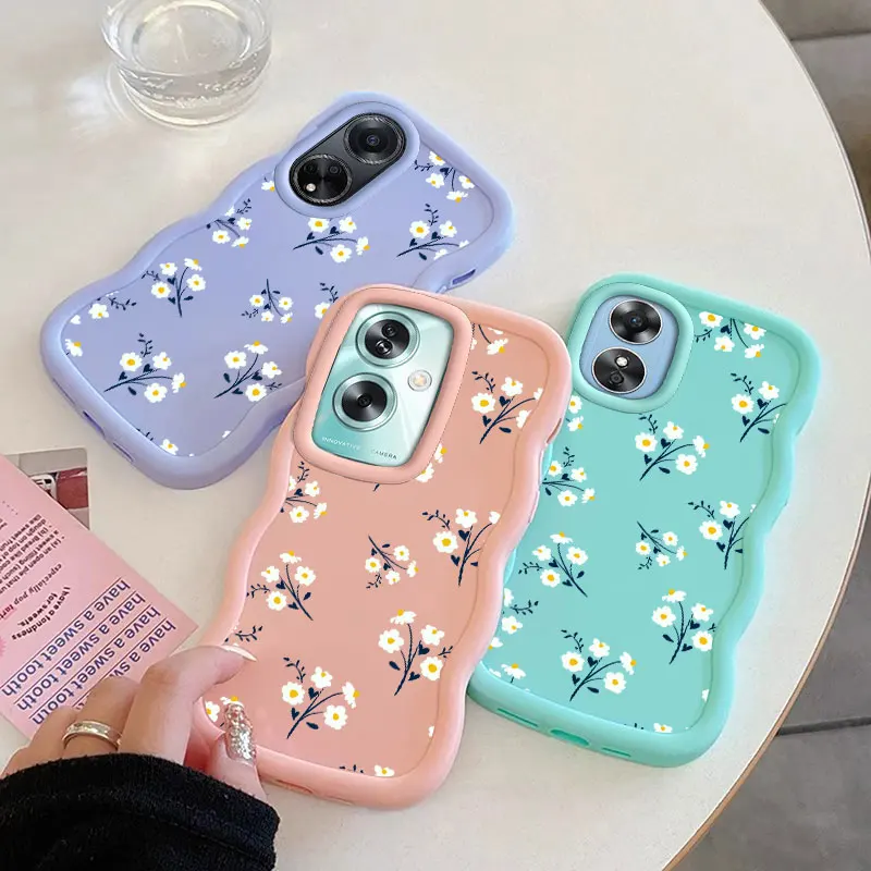 Flower Fashion Phone Case for OPPO A16K A17 A38 A57 A58 A60 A76 A58 A78 A79 A98 4G 5G Soft Coque Wavy Edged Cover Protect Shell