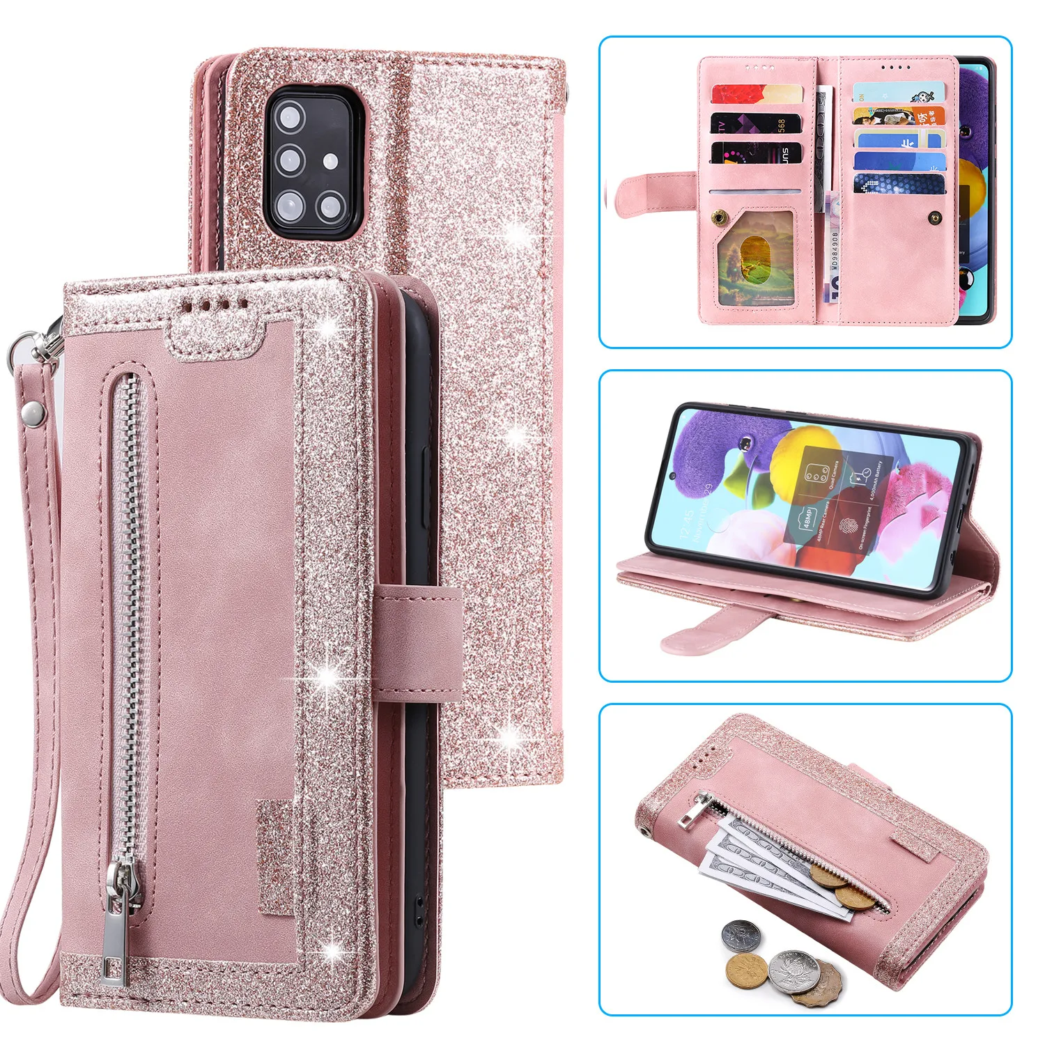 Multi-card Wallet Zipper Leather For Samsung Galaxy S23 Ultra S22 Plus S21 FE S20 S10 S9 S8 Card Stand Cover Flip Phone Case