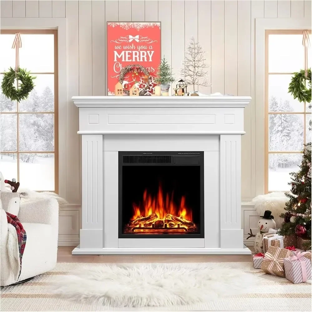 

Electric Fireplace with Mantel Package Freestanding Fireplace Heater Corner Firebox with Log & Remote Control,750-1500W