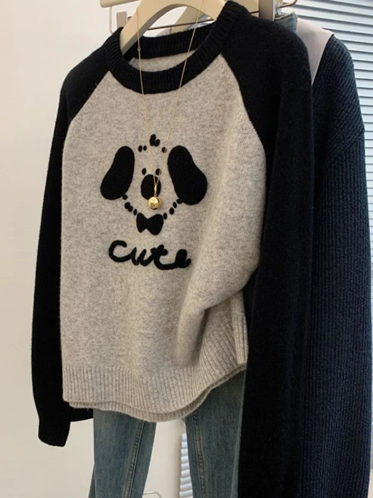 

Американский свободный свитер для женщин с рисунком щенка, мягкий толстый базовый слой, топ, осень-зима, ленивый стиль