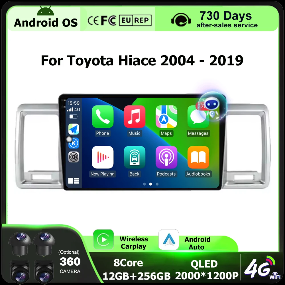

Android Auto For Toyota Hiace 2004 - 2019 Car Radio Multimedia Video Player Navigation GPS 4G BT DSP Carplay 360 Camera 10 Inch