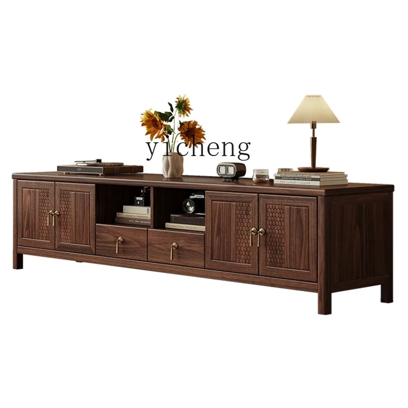 

XL Solid Wood TV Cabinet Coffee Table Black Walnut Wooden Furniture Combination Suit TV Wall Cabinet