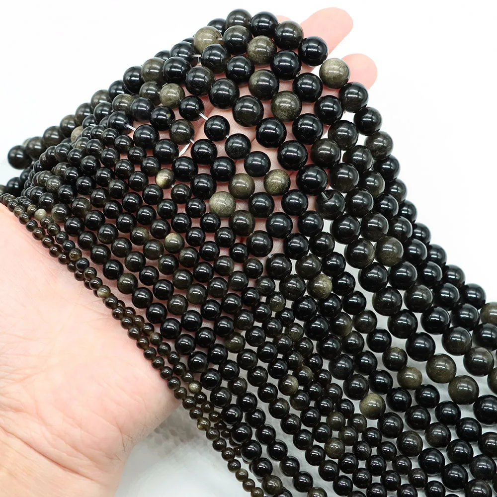 Natural Stone Golden Obsidian Beads Shinny Round Loose Spacer 4 6 8 10mm for Jewelry Making Diy Bracelet Necklace Accessory 15