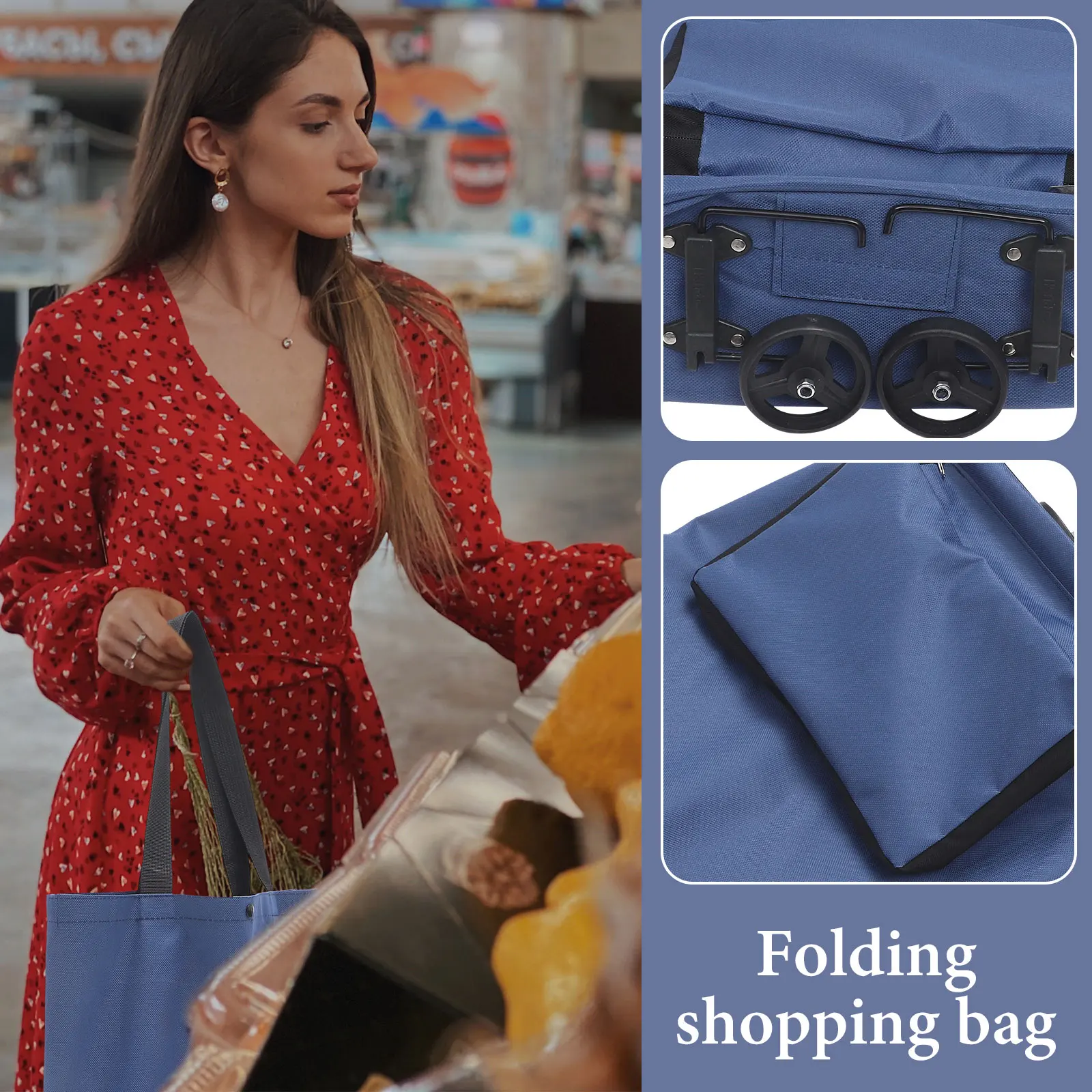 

Collapsible Trolley Cart Storage Bag 600d Oxford Large Capacity Foldable Shopping Pouch Pouch Grocery Wheel Laundry