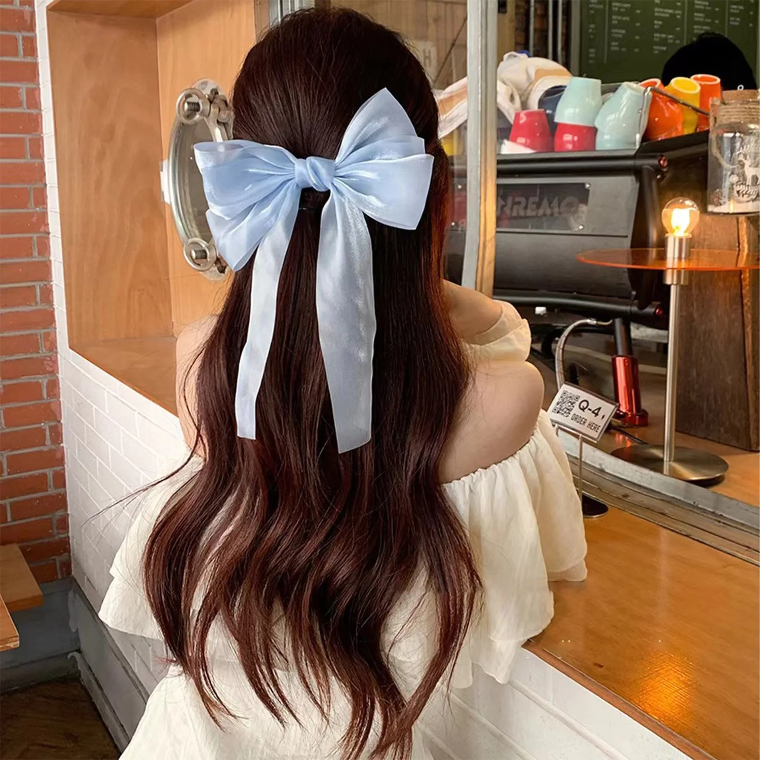 Sweet Organza Bow Hair Clips Girls Blue Pink Bowknot Hair Clips Ribbon Bow Barrette Hairpin Grip Ponytail Clip Headwear