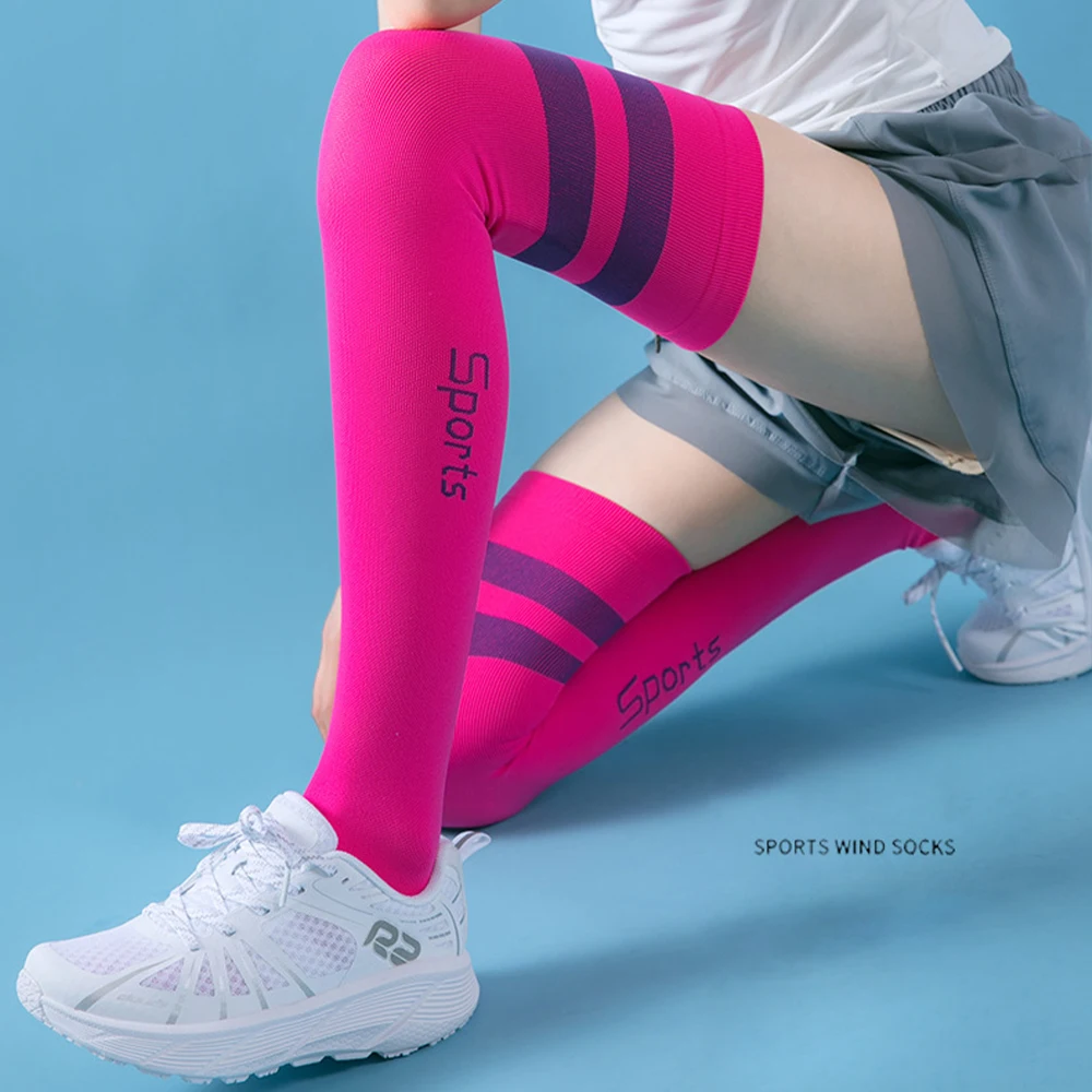 1 Pair Compression Socks Breathable Sports Socks Non-slip Soccer Socks Running Fitness Protect Woman Socks Stripe Stockings