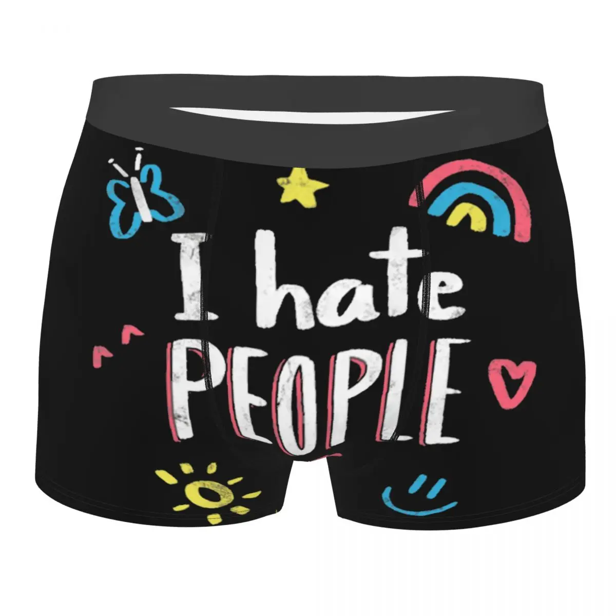 Men I Hate People Underwear Smile Rainbow Flower Butterfly Fashion Boxer Briefs Shorts Panties Male Breathbale Underpants