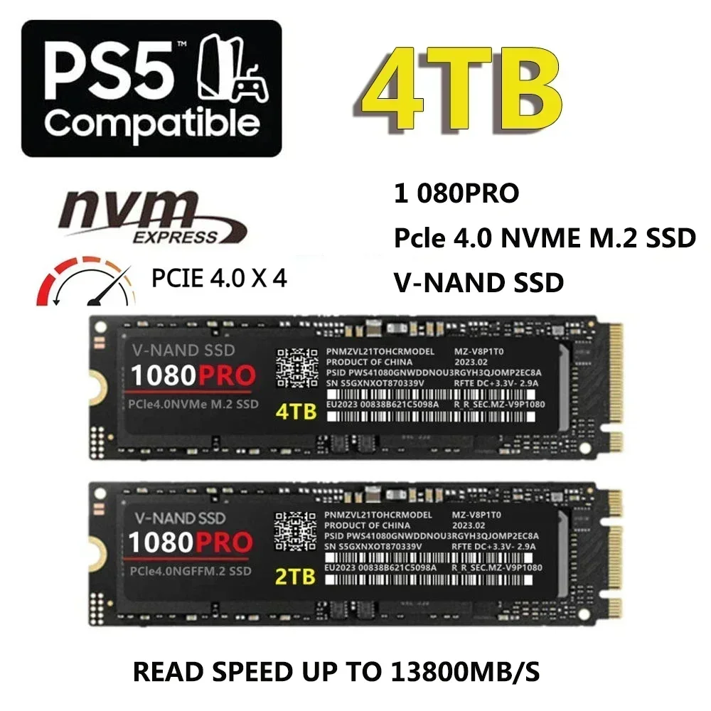 Original New 1080 PRO M.2 NVMe PCIe4.0 NGFF Internal Solid State Drive High Speed Gaming SSD Storage Disk For PS5 Game Console D