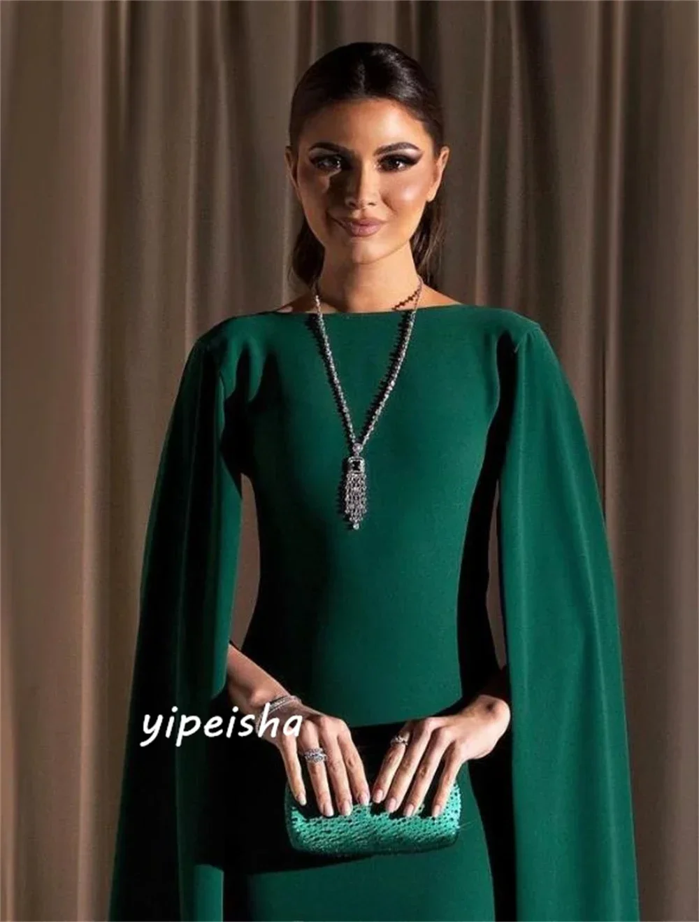 Vestido de noche personalizado de Arabia Saudita, Jersey de plumas para fiesta, corte en A, cuello redondo, vestido para ocasión a medida, vestidos