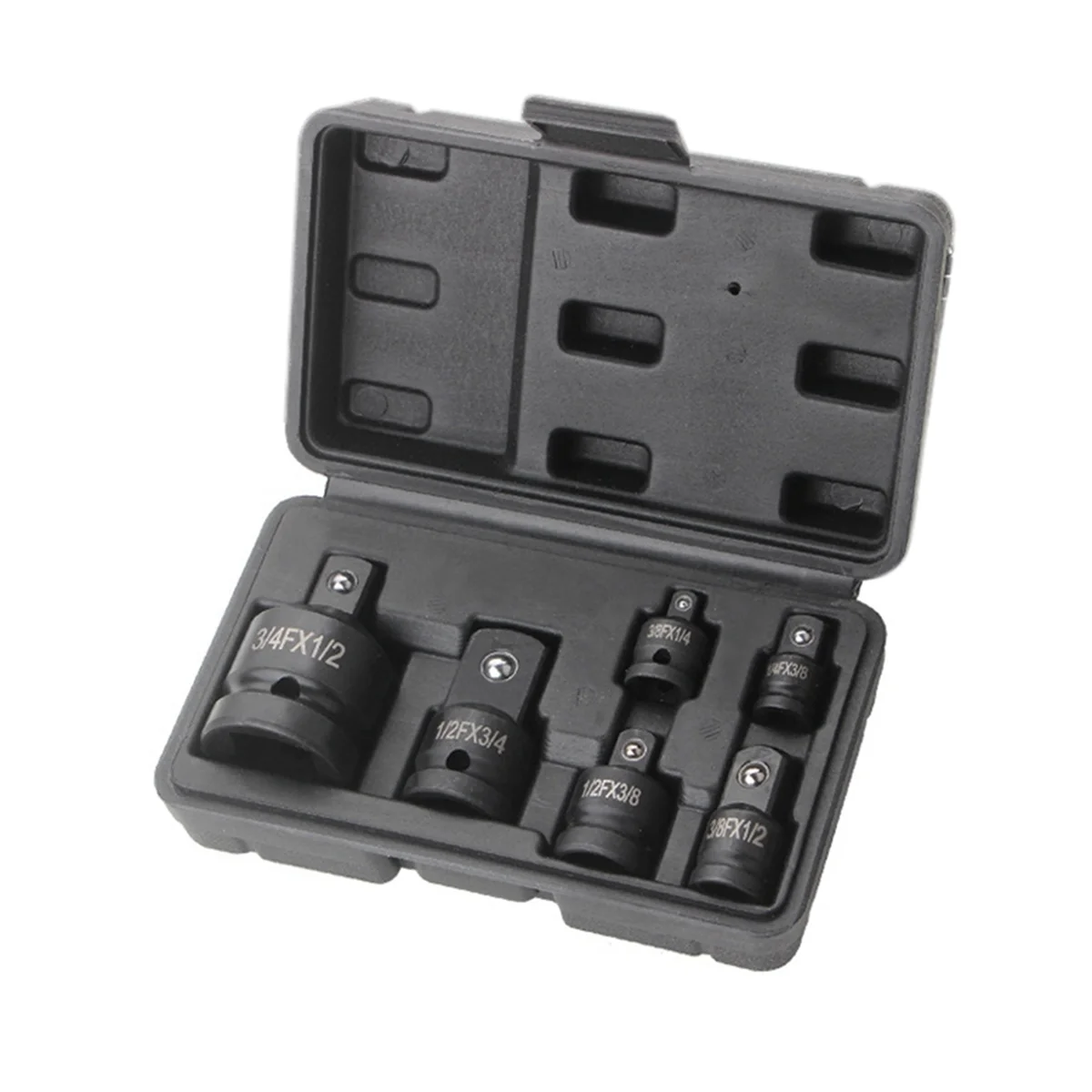 6Pcs Adapter Pneumatic Sleeve Head 1/2 to 3/4 Black Plastic Box for Automobile Torque Mechanical Hardware Products