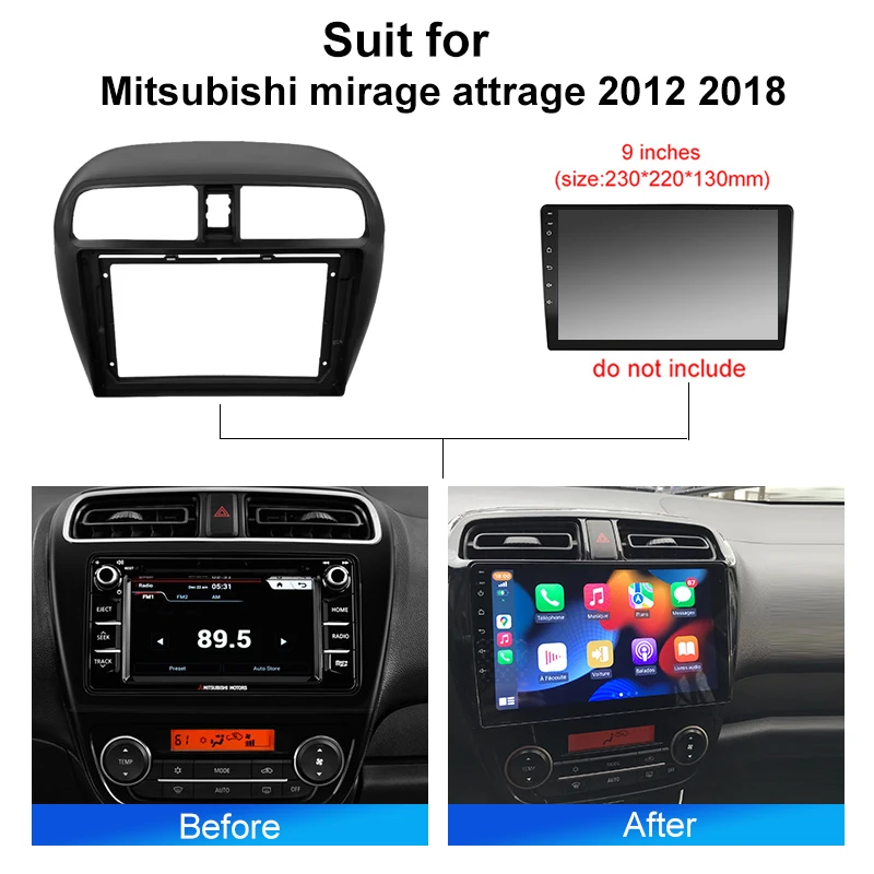 Car Radio fascia frame For Mitsubishi mirage attrage 2012 2018 Android 2Din DVD Stereo gps Mounting Bezel Faceplate panel Kit