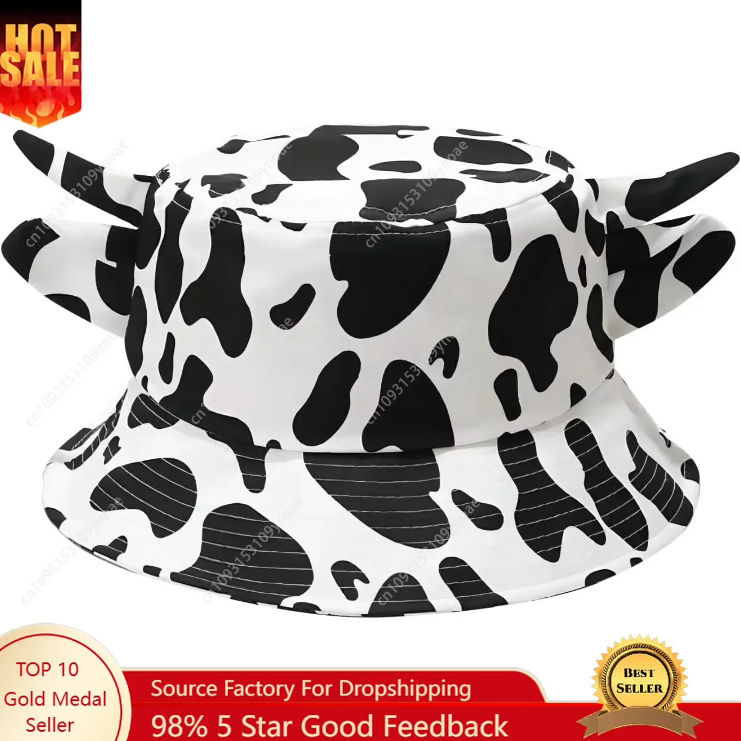 Cow Print Bucket Cap Cute Horn Ears Summer Beach Sun Hat Fishmen Hats Men Women Outdoor Activies Unisex Fit  Adjustable