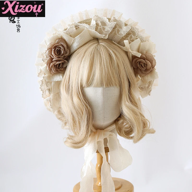 

Japanese original generation color Lolita bow lace raw like summer flower Bonnet bnt lace cla elegant lace bow straw hat woman