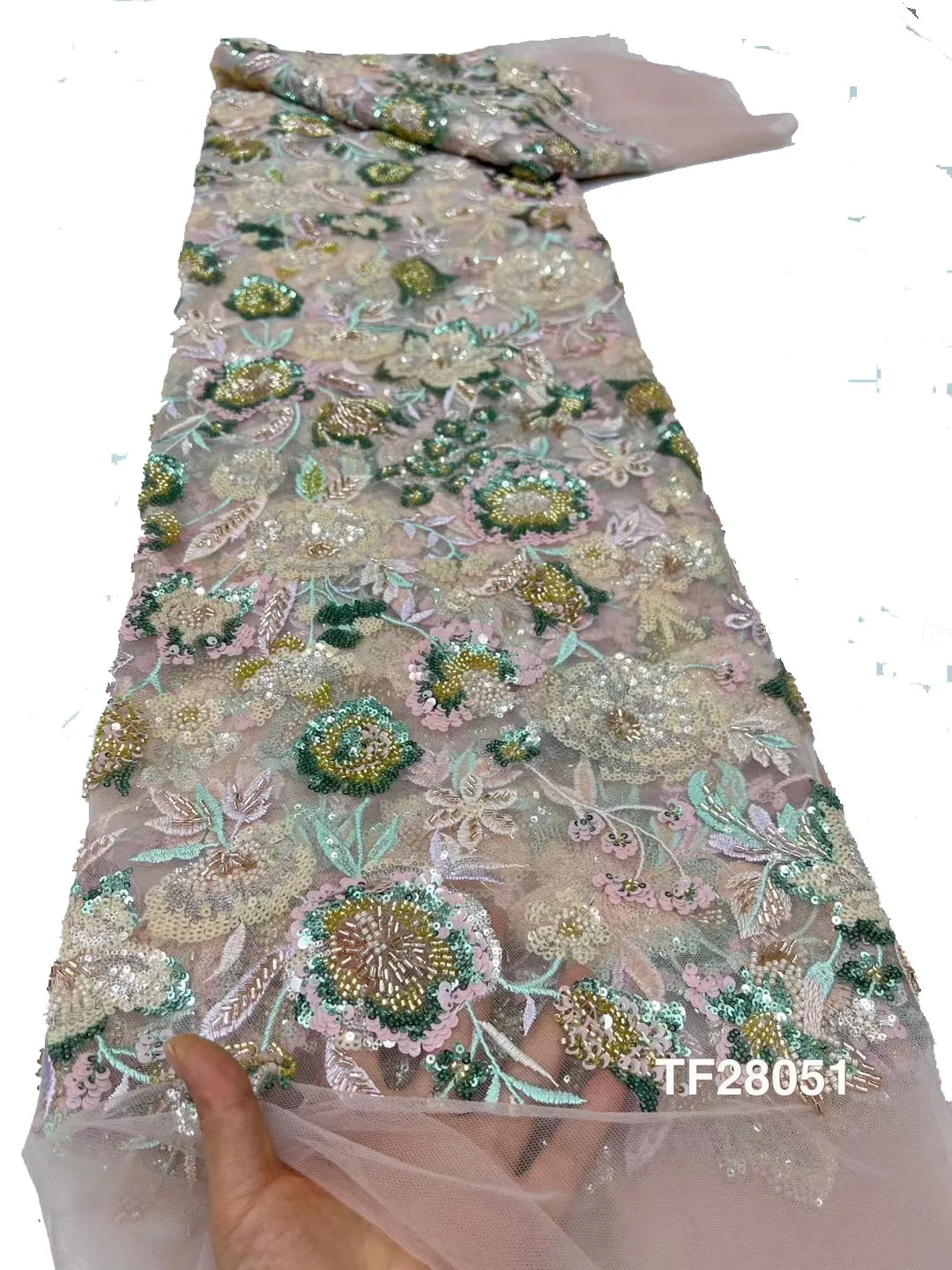 Latest Hot Sale Fashion Africa Lace Fabric High Quality Handmade Embroidery Lace With Beads Sequins Party For Wedding Dress