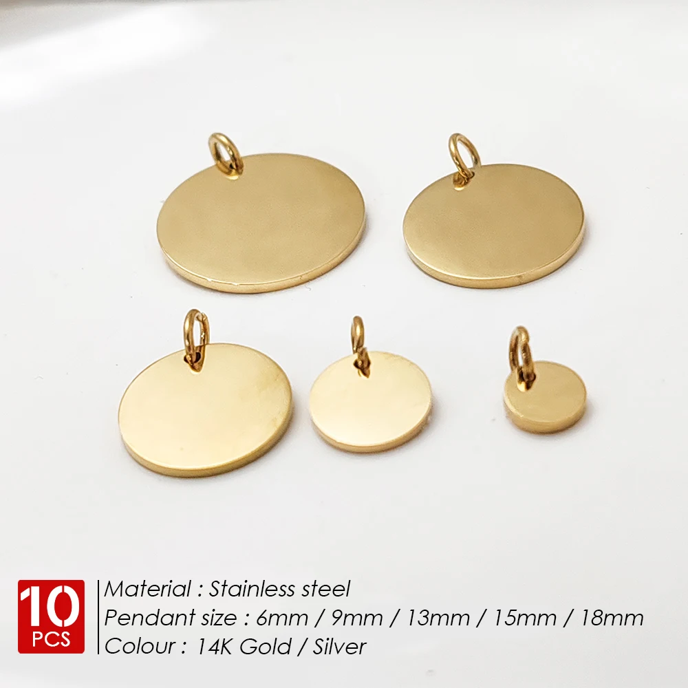 eManco 10PCS Stainless Steel Round Pendant   DIY Women\'s Necklace Jewelry Making 48-Hour Shipping