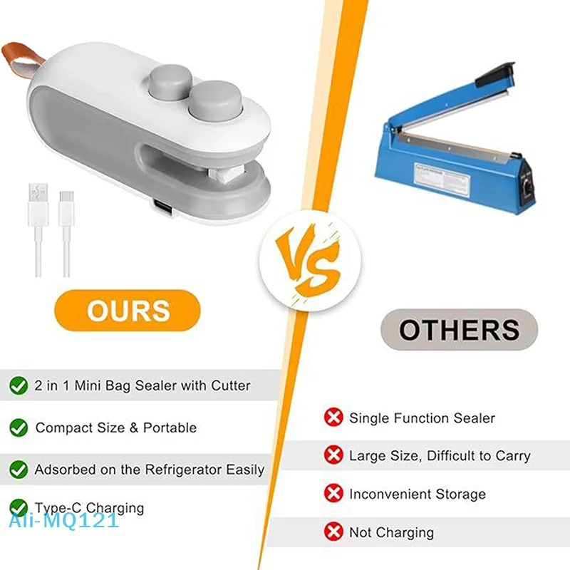 【M】غلق أكياس صغيرة، 2026 جديد 2 في 1 سدادة طعام مغناطيسية، أداة سدادة أكياس رقاقة قابلة لإعادة الشحن عبر USB