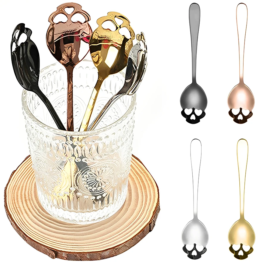 

4 Color 304 Stainless Steel Skeleton Spoon Halloween Theme Creative Dessert Spoon Household Coffee Stirrer Spoon Ice Cream Scoop
