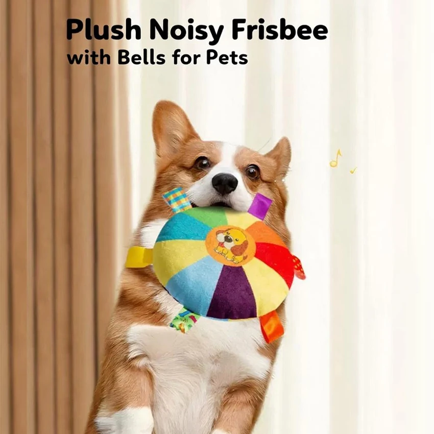 Hundespielzeug Lustige Regenbogen-Plüsch-Flugscheibe Outdoor Interaktives Trainingsspielzeug Kauspielzeug Haustier-Flugscheiben Bissresistent