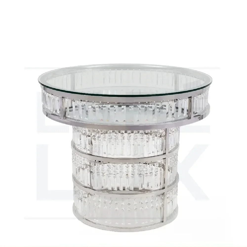 

High Qulality gold stainless steel frame glass top round tables dining cake table for wedding events